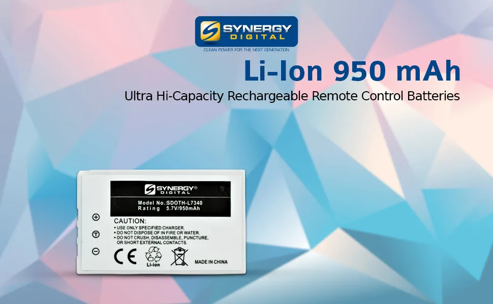 Synergy Digital Remote Control Battery Compatible with Logitech HHD10010 Remote Control (Li-Ion 3.7V 950 mAh) Ultra High Capacity Replacement for Harmon Kardon 190304200 Battery - SDOTH-L7340
