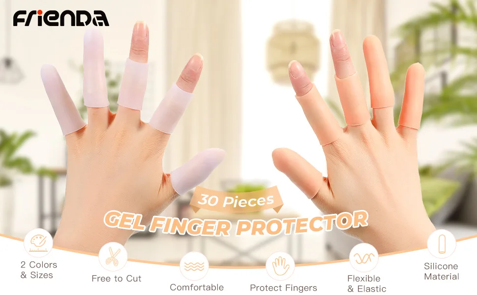 Frienda 30 Pieces Gel Finger Protector Finger Cots Silicone Finger Cover Cap Gel Finger Sleeves Finger Support for Finger Cracking Finger Trigger (White) - product information 1