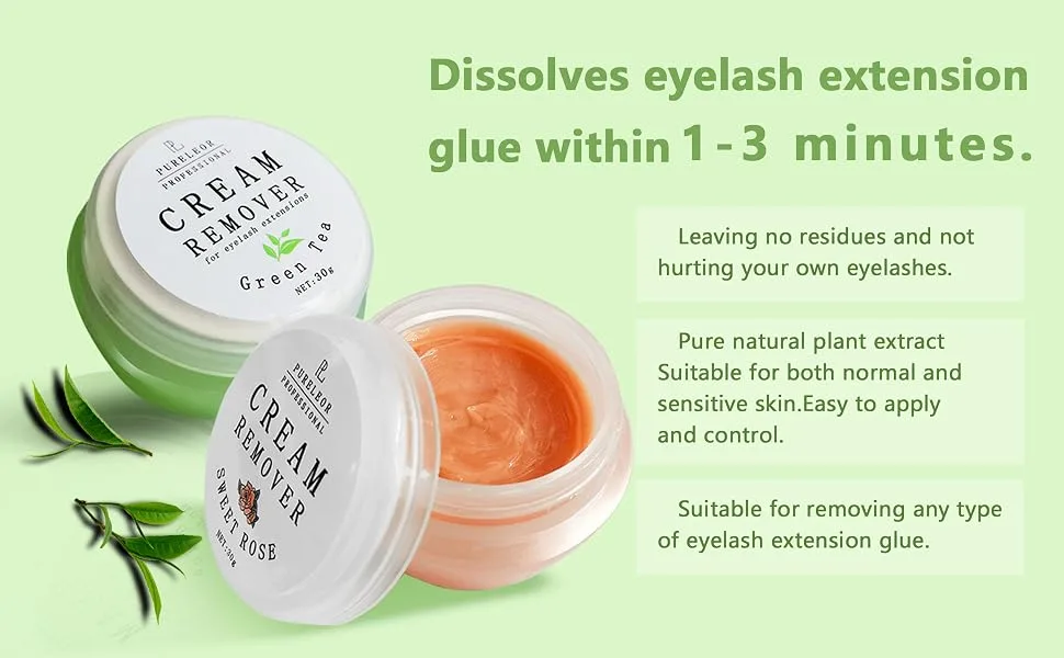 Eyelash Extensions Remover Cream 30g Low Irritation Fast Action Lash Extension Adhesive Remover for Sensitive Eyes(Sweet Rose) - green1
