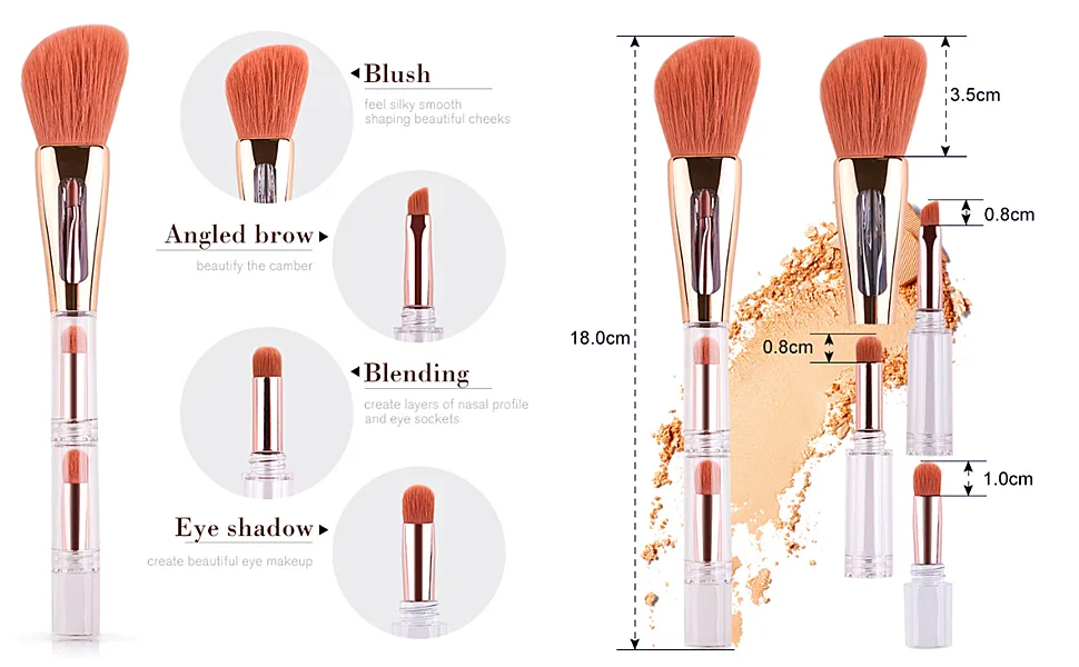 Make up Brush Set Professional Multi-function Brushes Soft and Comfortable Makeup Brushes for Traveling Face Brushes Eye shadow Brushes Powder brushes Four in One Makeup brush - 6656