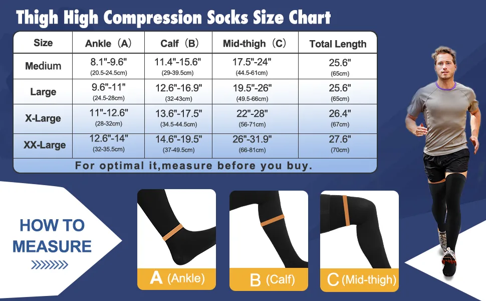 Zhanmai Thigh High Compression Socks 20-30 Mmhg Compression Stockings Thigh High Socks for Men Swelling XL Black - product information 5