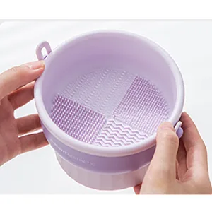 Makeup Brush Cleaner Mat 3 in 1 Silicone Makeup Brush Cleaner Bowl Cosmetic Brushes Cleaning Tool Organizer for Storage and Air Dry(Khkai) Khaki - product information 3
