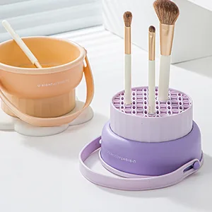 Makeup Brush Cleaner Mat 3 in 1 Silicone Makeup Brush Cleaner Bowl Cosmetic Brushes Cleaning Tool Organizer for Storage and Air Dry(Khkai) Khaki - product information 7