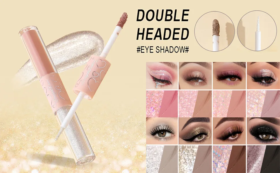 Liquid Glitter Eyeshadow Double Headed Liquid Glitter Eyeliner Glitter Shimmer Eye Looks Waterproof Long Lasting Quick-Drying Sparkling Eye Shadow Makeup for Inner Eye Highlighter (08) #08 - Liquid Glitter Eyeshadow, Long Lasting Quick-Drying Opaque, 2 In 1 Double Headed Shimmer Eyeliner