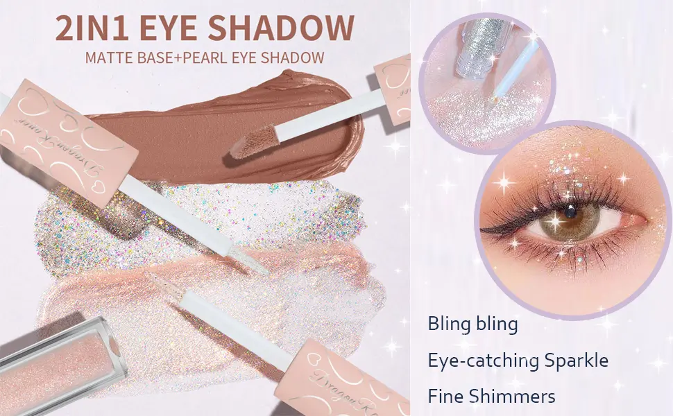 Liquid Glitter Eyeshadow Double Headed Liquid Glitter Eyeliner Glitter Shimmer Eye Looks Waterproof Long Lasting Quick-Drying Sparkling Eye Shadow Makeup for Inner Eye Highlighter (08) #08 - Liquid Glitter Eyeshadow, Long Lasting Quick-Drying Opaque, 2 In 1 Double Headed Shimmer Eyeliner