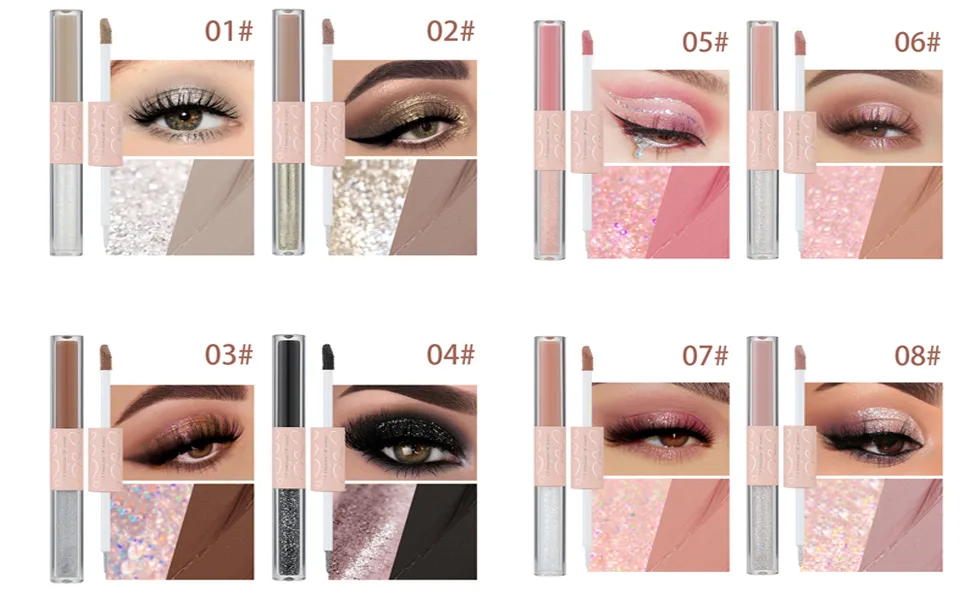 Liquid Glitter Eyeshadow Double Headed Liquid Glitter Eyeliner Glitter Shimmer Eye Looks Waterproof Long Lasting Quick-Drying Sparkling Eye Shadow Makeup for Inner Eye Highlighter (08) #08 - Liquid Glitter Eyeshadow, Long Lasting Quick-Drying Opaque, 2 In 1 Double Headed Shimmer Eyeliner