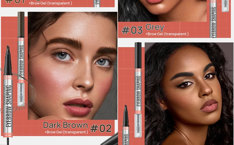 Eyebrow Brush with Color Brown - Microblading Eyebrow Pen - 2-in-1 Dual-Ended Pen with 4-Fork Tip & Eyebrow Brush for Effortlessly Natural-Looking Brows (Dark Brown) - Eyebrow Pen; Eyebrow Pencil; Eyebrow Tint; Microblading Eyebrow Pen; Brow Pencil;Imethod Eyebrow Pen