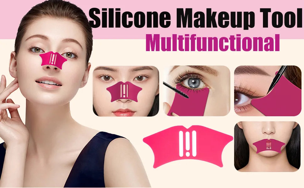 Silicone Nose Shadow Tool Face Make Up Stencils Mascara Shield Applicator Guard Pads + Eyeshadow and Eyeliner Stencils Eye Applicator Guide Tool for Makeup (ROSEO Red) - Mascara Guard, Mascara Shield Applicator, Eyelash Comb Cosmetic Tool, Makeup Eyelash Tool