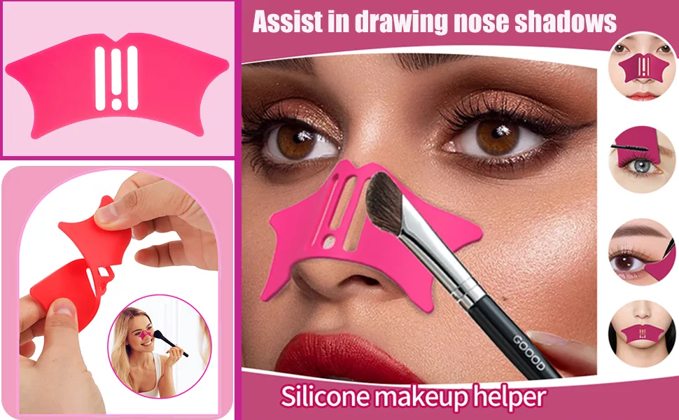Silicone Nose Shadow Tool Face Make Up Stencils Mascara Shield Applicator Guard Pads + Eyeshadow and Eyeliner Stencils Eye Applicator Guide Tool for Makeup (ROSEO Red) - Nose Shadow Tool Mascara Guard, Mascara Shield Applicator, Eyelash Comb Cosmetic Tool,