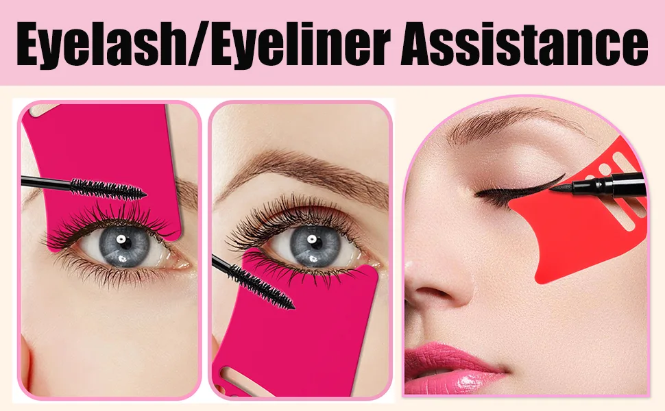 Silicone Nose Shadow Tool Face Make Up Stencils Mascara Shield Applicator Guard Pads + Eyeshadow and Eyeliner Stencils Eye Applicator Guide Tool for Makeup (ROSEO Red) - Nose Shadow Tool Mascara Guard, Mascara Shield Applicator Makeup Eyelash Tool