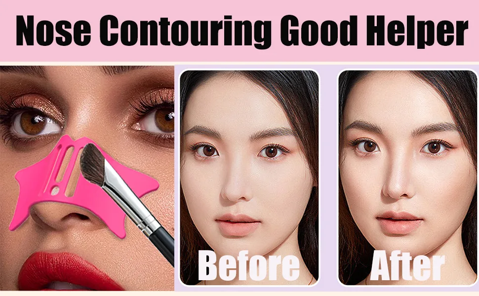 Silicone Nose Shadow Tool Face Make Up Stencils Mascara Shield Applicator Guard Pads + Eyeshadow and Eyeliner Stencils Eye Applicator Guide Tool for Makeup (ROSEO Red) - Nose Shadow Tool Mascara Guard, Mascara Shield Applicator,