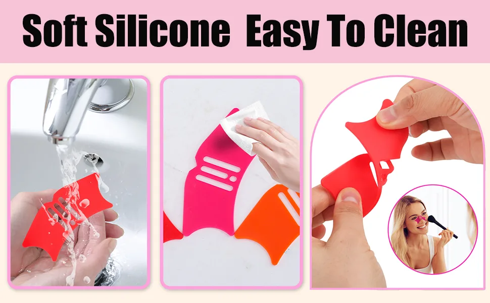 Silicone Nose Shadow Tool Face Make Up Stencils Mascara Shield Applicator Guard Pads + Eyeshadow and Eyeliner Stencils Eye Applicator Guide Tool for Makeup (ROSEO Red) - Nose Shadow Tool Mascara Guard, Mascara Shield Applicator,