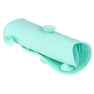 Silicon Makeup Brush Cleaning Mat Makeup Brush Cleaner Pad Cosmetic Brush Cleaning Mat Portable Washing Tool Scrubber with Suction Cup (green) - Makeup Brush Cleaner Mat