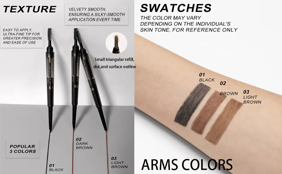 Dual-Sided Eyebrow Pencil Brow Kit 3 In 1 Long Lasting Waterproof Eye Makeup Pen Ultra Precise Brow Pencil Precise Defines Creates Full Natural-Looking Brows (#03 Light Brown) - Eyebrow Pencil 3 In 1 Micro Dual Ends Brow Pencil Kit with Brow Razor &Brush,Longwear Waterproof