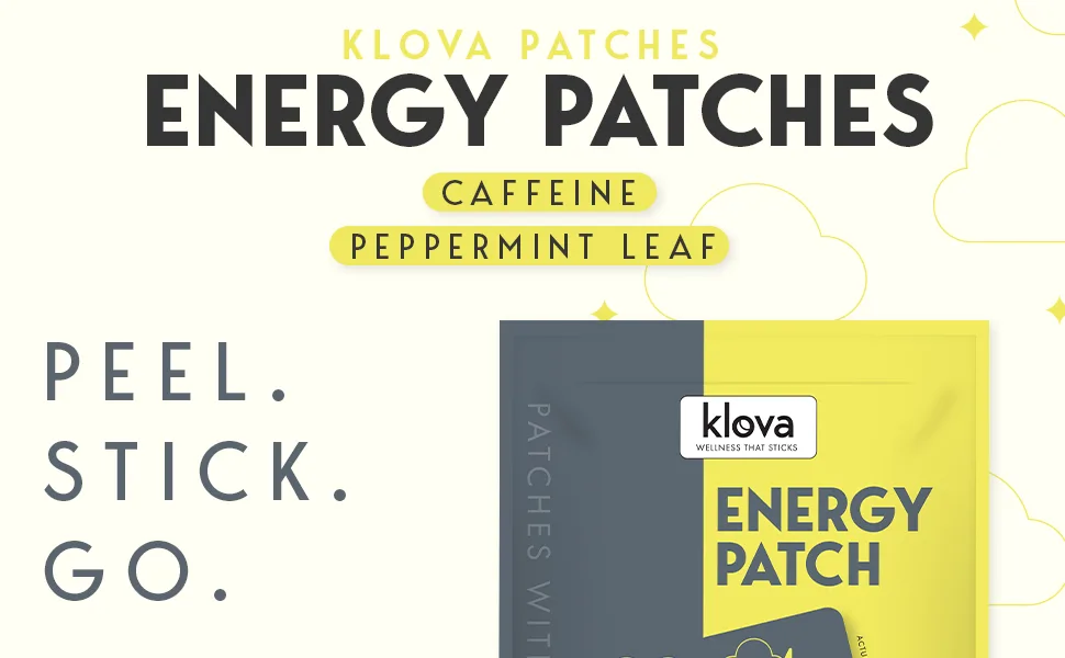 Klova Energy Patches with Caffeine Green Tea Extract Peppermint Leaf Extract Vitamin B3 and Vitamin B6 - for Enhanced Morning Wakefulness - Klova Energy Patch