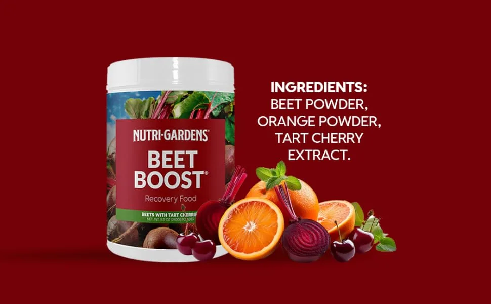 Nutri Gardens Powder - Concentrated Beetroot and Tart Cherries Supplement for Energy Support Oxygen Intake and VO2 Max (20 Servings) - beet boost