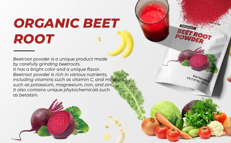 Beet Root Powder: Natural Superfood for Healthy Heart High Concentrated Raw Beet Supplement - Non-GMO Vegan Friendly Plant Based - beet root
