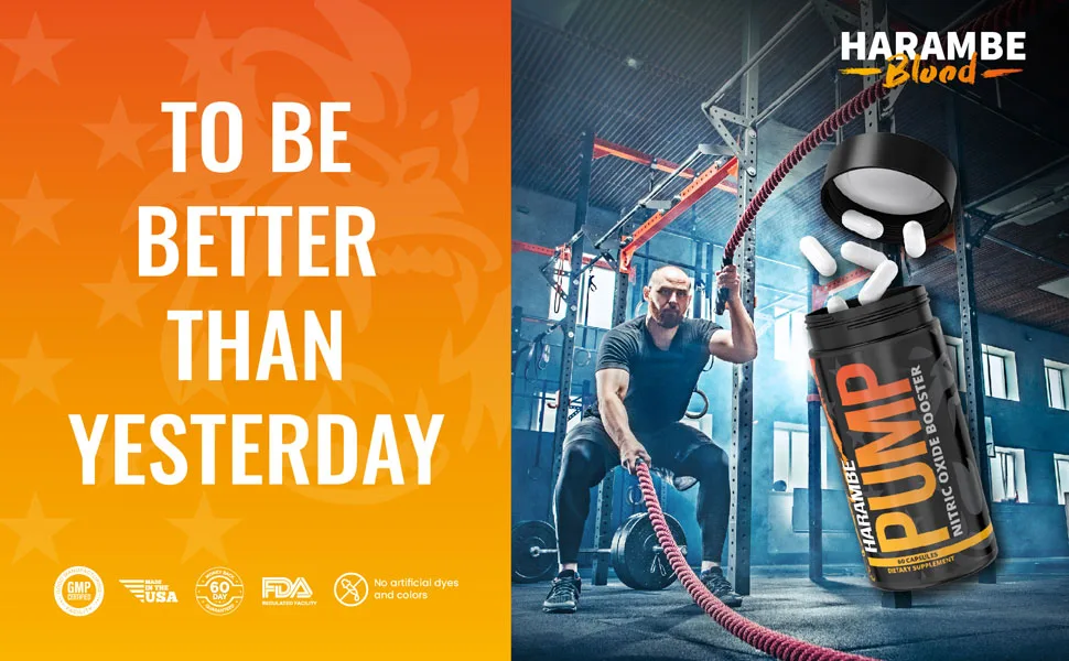 Harambe Pump - Nitric Oxide Supplement with Nitrosigine S7 and BioPerine - Best Pre Workout Pump Pills - Top Vasodilator & NO Booster - preworkout pills pre workout pill supplement all day pump