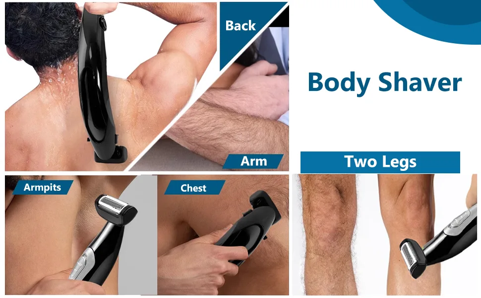 Men Back Trimmer Back Shaver Wet and Dry Use Men Back Groomer Extreme Reach Handle and Power Burst USB Rechargeable - Body Shaver