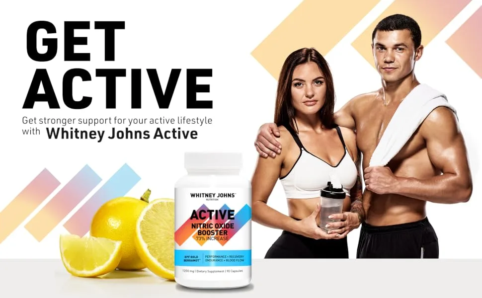 Nitric Active - Nitric Oxide Booster Clinically Tested For A Natural Energy Pure Boost of Athletic Performance Endurance Increased Oxygen Intake (VO2 Max) & Workout Recovery - 90 Caps - Get Active