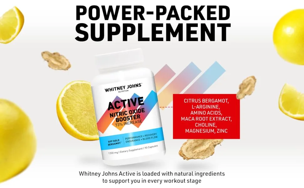 Nitric Active - Nitric Oxide Booster Clinically Tested For A Natural Energy Pure Boost of Athletic Performance Endurance Increased Oxygen Intake (VO2 Max) & Workout Recovery - 90 Caps - Power-Packed Supplement