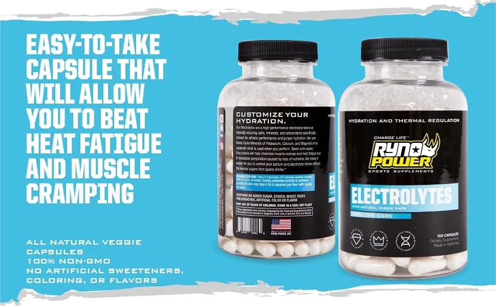 Ryno Power Electrolytes Supplement Capsules (50 Servings) - Ryno Power Electrolytes
