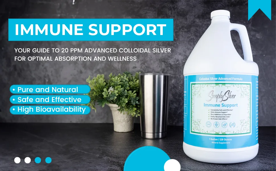 Simply Silver Immune Support - Pure Colloidal Silver Liquid Supplement All Natural Vegan 20 PPM 128 Fl Oz (Gallon) - Simply Silver Immune Support