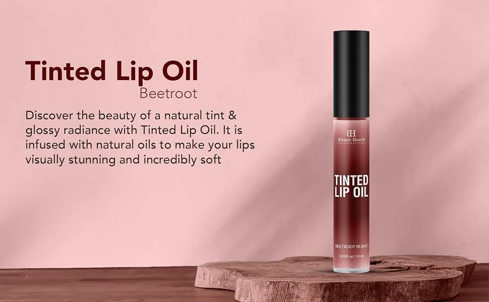Botanic Hearth Tinted Lip Oil | Moisturizing Lip Gloss Oil for Dry Lips | Deep Red Gloss | Lightweight & Non Greasy | 0.3fl oz - product information 2