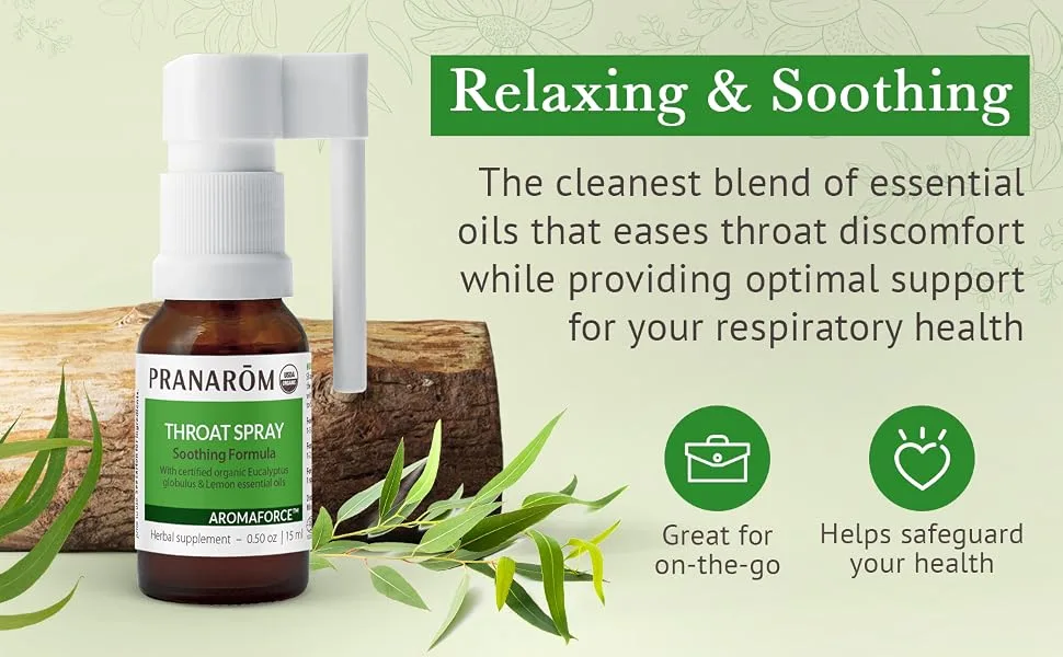 Pranarom Pure Essential Oil Aromaforce Throat Spray Soothing Formula Including Citrus Eucalyptus Oregano Lemon 15ml - espiratory supplements eucalyptus health support supplementsore throat spray for kidsimmune herbal