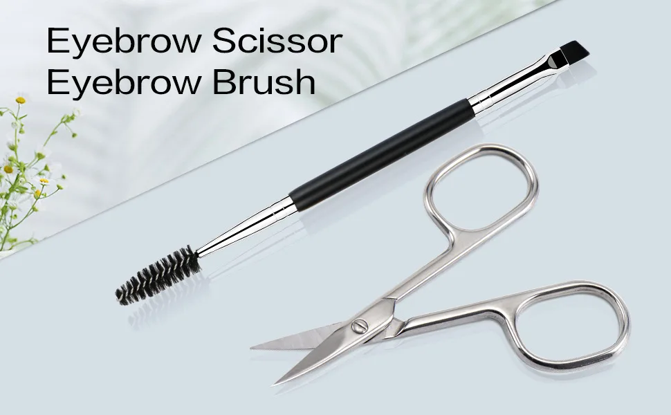 Eyebrow Scissors and Eyebrow Brush Shaping Curved Craft Stainless Steel Scissors for Eyebrow Eyelash Extensions - eyebrow scissors and eyebrow brush