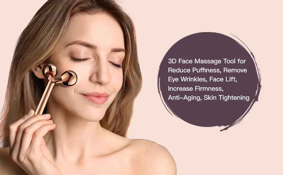 Tekson Face Roller Facial Metal Massager Massage Tool for face (Rose) Rose Gold - roller