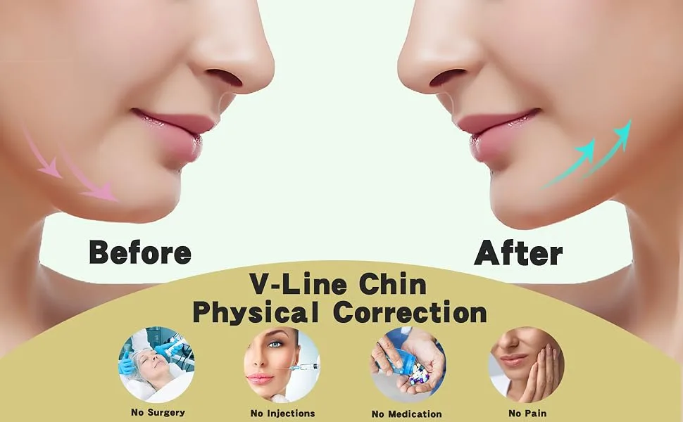 Silicone Chin Strap Reusable V Line Mask Chin Strap No Threads Chin Mask for Women & Men (Black) - Double Chin Eliminator