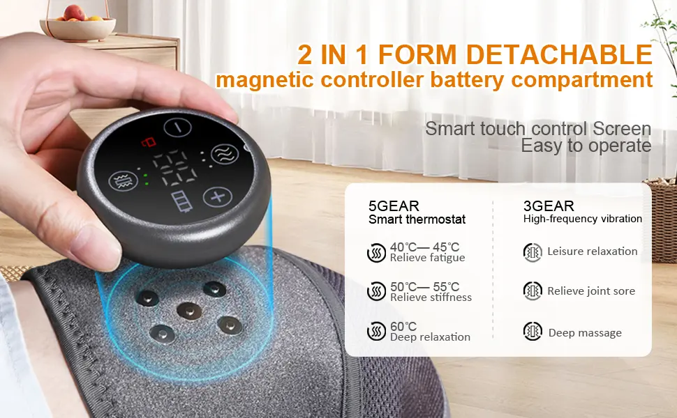 Heated Knee Pad with Massage and Brace Adjustable Heat & Vibration Massage Knee Pad for Knee Pain Relief 1 - Detachable