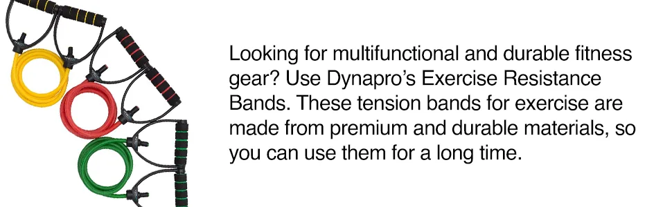 DYNAPRO Exercise Resistance Bands Adjustable Length Comfort Handles Professional Quality Anti-Snap. Great for Workouts Physical Therapy Yoga Set (Light Medium Heavy) - DYNAPRO Exercise Resistance Bands - Set of 3 (Light, Medium, Heavy)