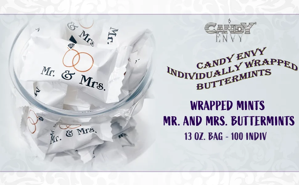 Candy Envy - Mr. and Mrs. Buttermints - 13 oz. Bag - Approximately 100 Individually Wrapped Mints - Wedding Favors - Candy Envy - Mr. and Mrs. Buttermints