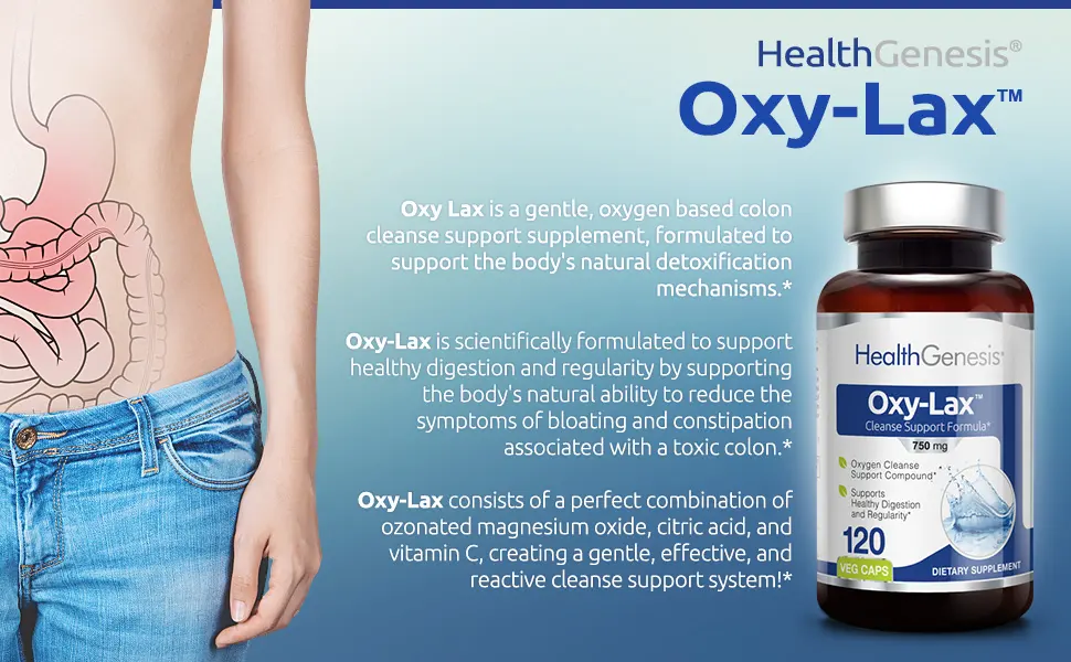 Oxy-Lax 750 mg 120 Vcaps - Natural Magnesium Oxide Oxygen Based Colon Cleanse Gentle Laxative Supports Healthy Digestive Tract Regularity - product information 1