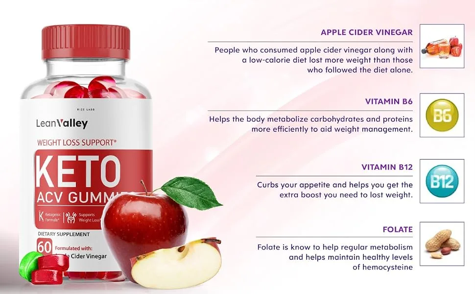 Lean Valley Keto ACV Gummies Apple Cider Vinegar Gummies (60 Gummies) - Lean valley keto gummies booster cleanse detox health bloating relief relieve digestion metabolism