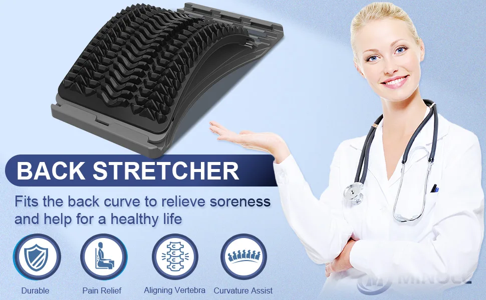 Back Stretcher for Lower Back Pain Relief 4 Level Adjustable Arch Lumbar Back Cracker Board Back Cracking Device Back Massager for Scoliosis Spine Decompression Support - Grey 4 Level-grey - product information 1