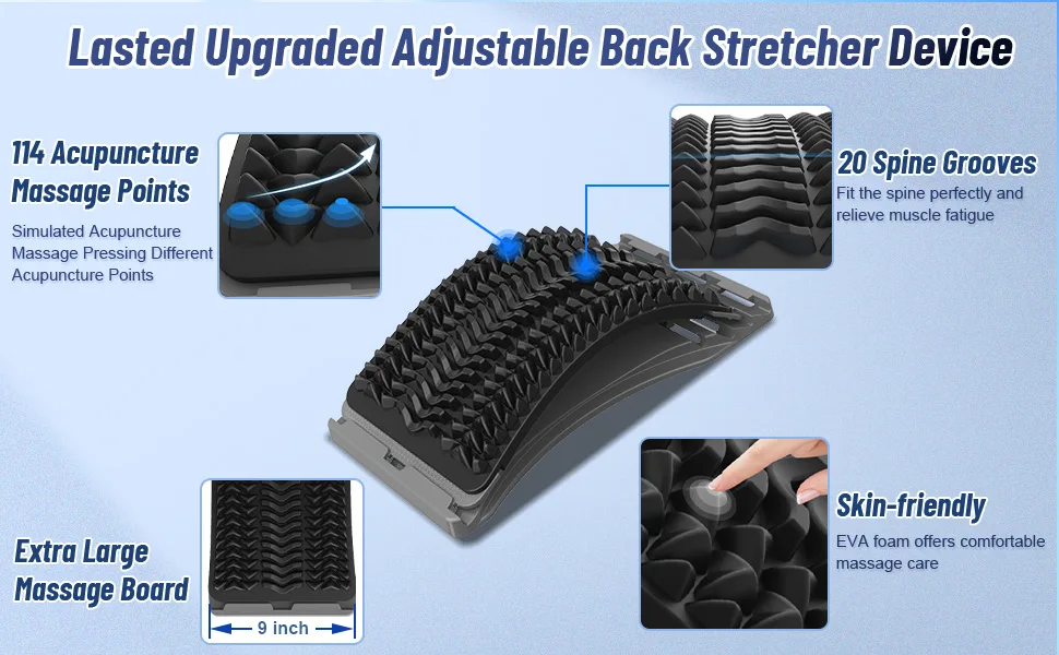 Back Stretcher for Lower Back Pain Relief 4 Level Adjustable Arch Lumbar Back Cracker Board Back Cracking Device Back Massager for Scoliosis Spine Decompression Support - Grey 4 Level-grey - product information 3