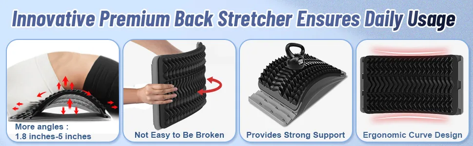 Back Stretcher for Lower Back Pain Relief 4 Level Adjustable Arch Lumbar Back Cracker Board Back Cracking Device Back Massager for Scoliosis Spine Decompression Support - Grey 4 Level-grey - product information 6