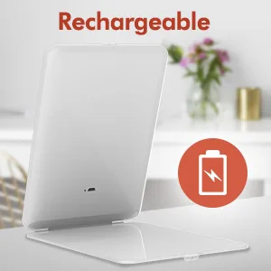 Rechargeable Lighted Travel Makeup Vanity Mirror with 3 Colors Lighting, Light Up Mirror with 72 LEDs and Touch Sensor Dimming, Foldable Portable Ultra Thin Tabletop Compact Cosmetic Beauty Mirror White - Rechargeable travel makeup mirror