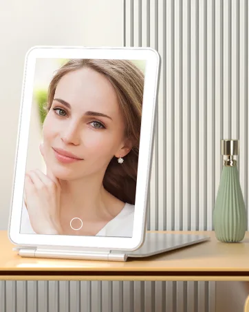 Rechargeable Lighted Travel Makeup Vanity Mirror with 3 Colors Lighting, Light Up Mirror with 72 LEDs and Touch Sensor Dimming, Foldable Portable Ultra Thin Tabletop Compact Cosmetic Beauty Mirror White - Travel Mirror with Lights