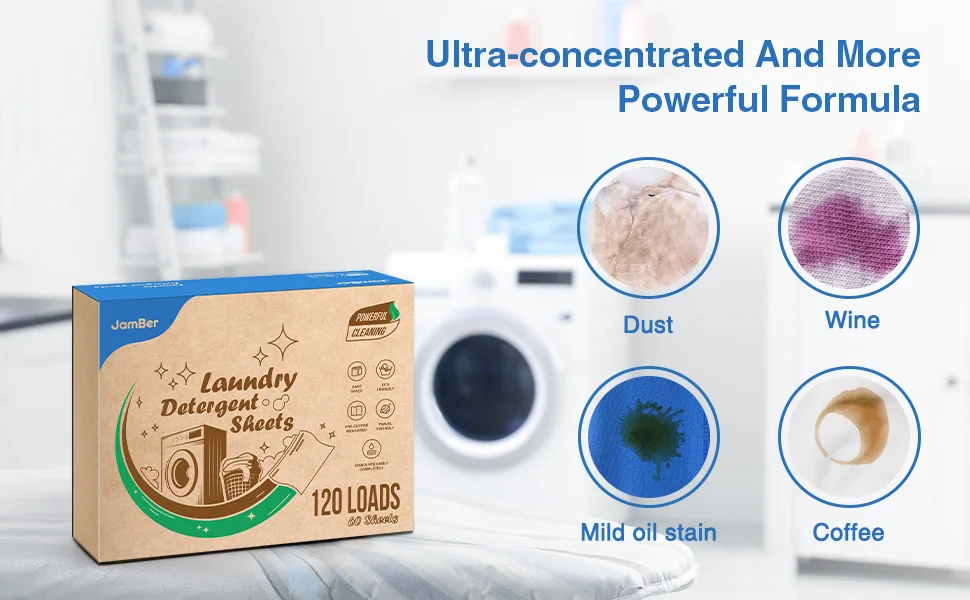 JamBer Laundry Detergent Sheets 60 Sheets 120 Loads Washer Soap Strips Plant Based Liquidless Formula Zero Waste for Home Dorm Travel Camping & Hand Washing Clean No Waste Fresh Scent - laundry sheets