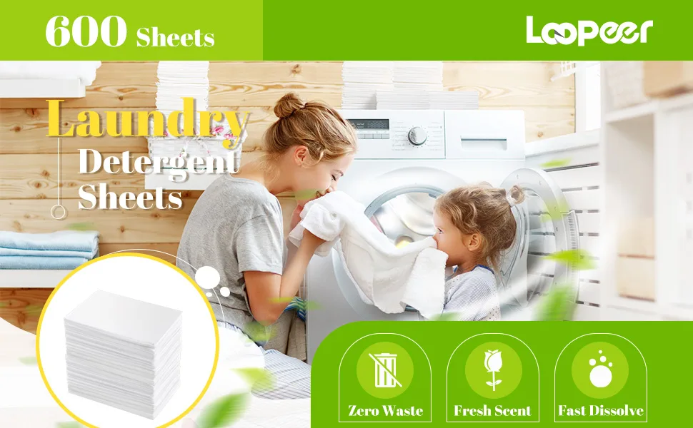 Loopeer 600 Sheets Laundry Detergent Sheets Bulk Laundry Sheets No Leak Laundry Soap Sheets Anti Sensitive Liquidless Laundry Supplies Strips Washing Sheets for Home Dorm (Fresh) - product information 1