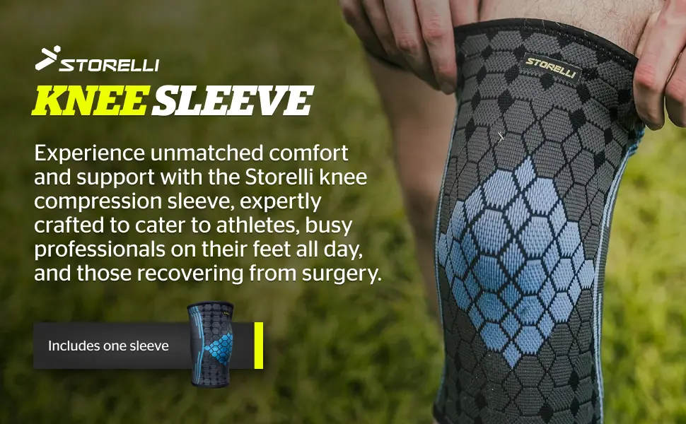 Storelli Knee Sleeve Compression Knee Brace Zero-Slip Silicone Band Customizable Fit Performance Support and Recovery Superior Breathability Extra Large Strap Blue - Knee Sleeve