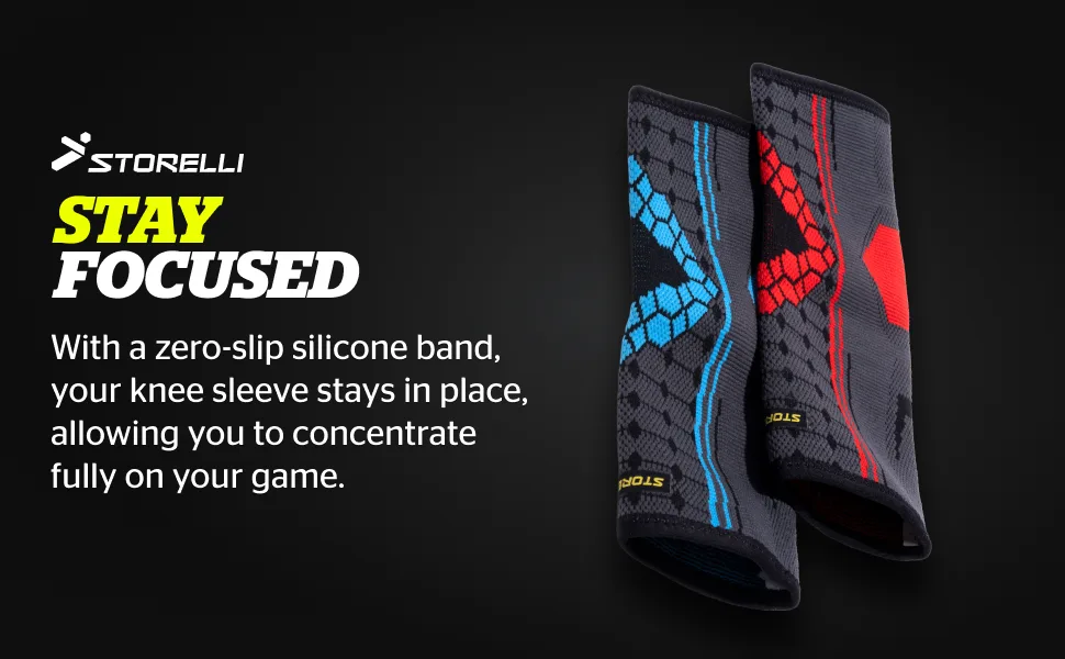 Storelli Knee Sleeve Compression Knee Brace Zero-Slip Silicone Band Customizable Fit Performance Support and Recovery Superior Breathability Extra Large Strap Blue - Knee Sleeve