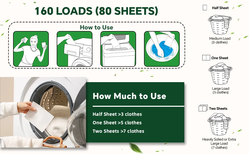Laundry Detergent Sheets Fresh Scent Eco-Friendly Powerful Cleaning Up to 160 Loads (80 Sheets) Hypoallergenic Laundry Soap Sheets for Travel and Home Washing - ecos laundry detergent sheets