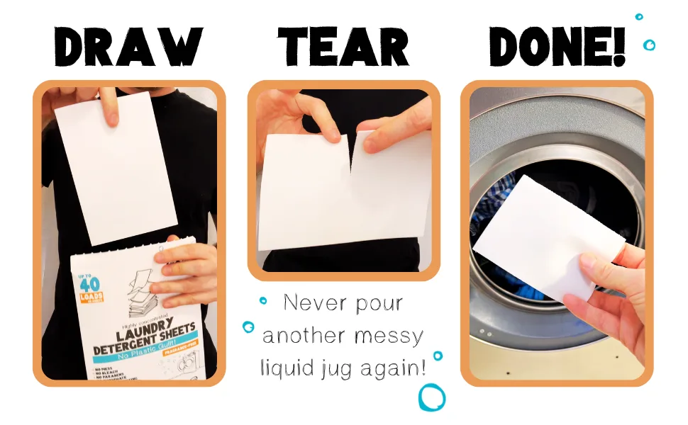 Laundry Detergent Sheets Eco-friendly Hypoallergenic 20 Sheets 40 Loads No Plastic Highly Concentrated Formula Liquidless Technology Fragrance-free - Draw, Tear, Done!