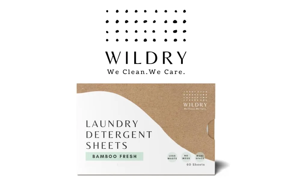 Liquidless Laundry Detergent Sheets (60 Sheets) - Bamboo Fresh Scent - Eco-friendly 100% Plastic-free Biodegradable Hypoallergenic & Non-toxic - Wildry