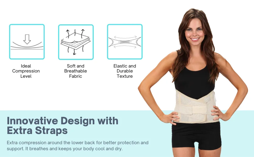 invera Lower Back Support Brace Lumbar Support Belt for Men and Women (Beige) - Lower back support brace